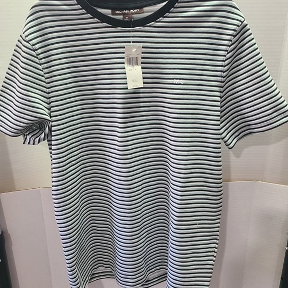 Michael Kors Men's Striped Crew Neck T-Shirt White Black Size M NWT MSRP $79.50